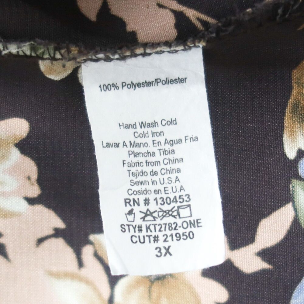 Kiki Larue Womens Blouse Plus Size 3X Brown‎ Pink Blue Floral V-neck Feminine - Picture 5 of 6